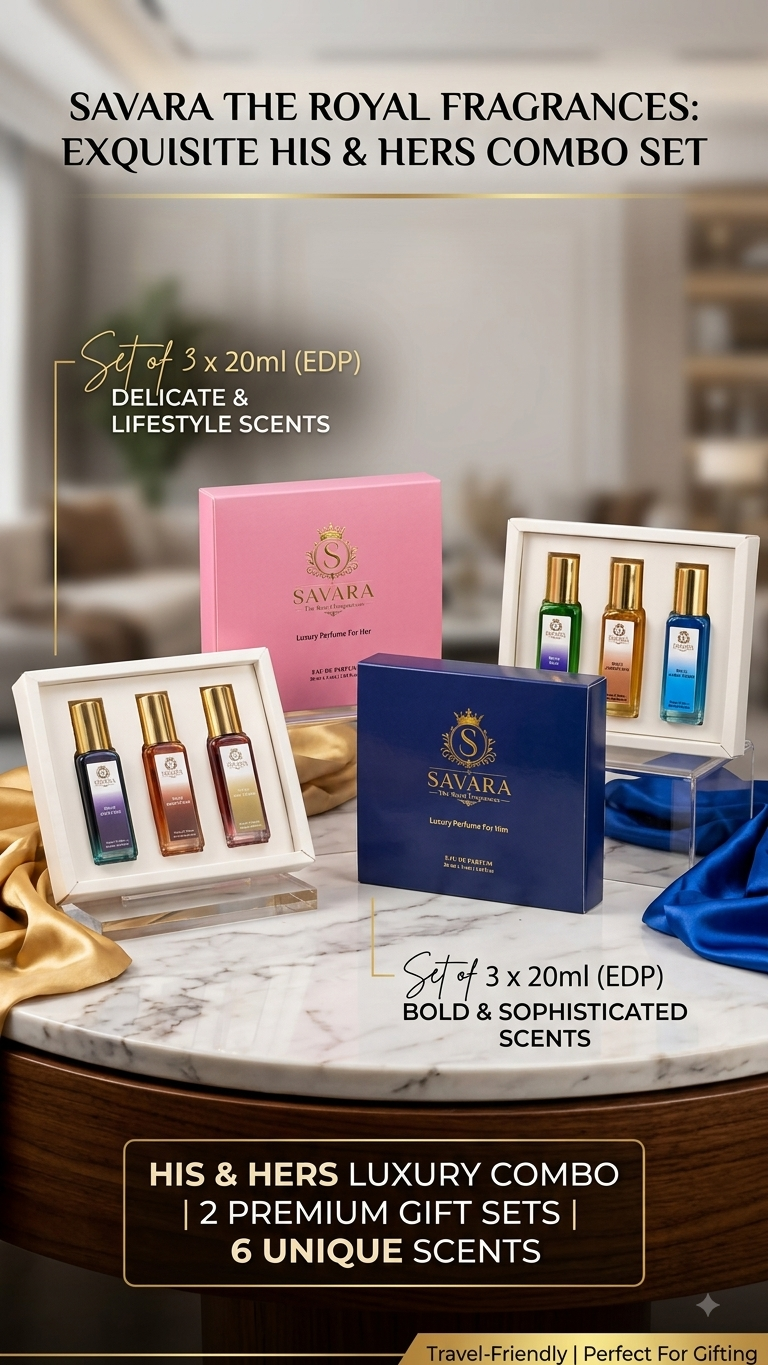 SAVARA The Royal Fragrances Exquisite His & Hers Combo Set | 6 x 20ml Eau De Parfum Gift Pack | Premium Perfume Set for Men & Women | Long Lasting Luxury Travel Size Fragrance Collection | 2 Gift Boxe