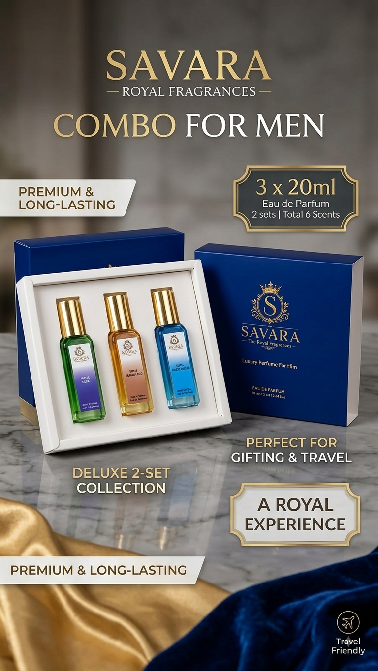 SAVARA Royal Collection Triple Pack Eau De Parfum for Men | 6 x 20ml Premium Men’s Fragrance Discovery Set | Royal Arabian Oud, Royal Musk & Royal Ambar Nomad | Long Lasting Luxury Perfume Gift Set fo