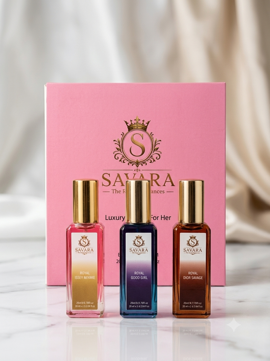 SAVARA Royal Fragrances Luxury Perfume Gift Set for Women | 3 x 20ml Eau De Parfum Collection | Long Lasting Floral & Fresh Fragrance Combo | Premium Travel Size Perfume Set for Her